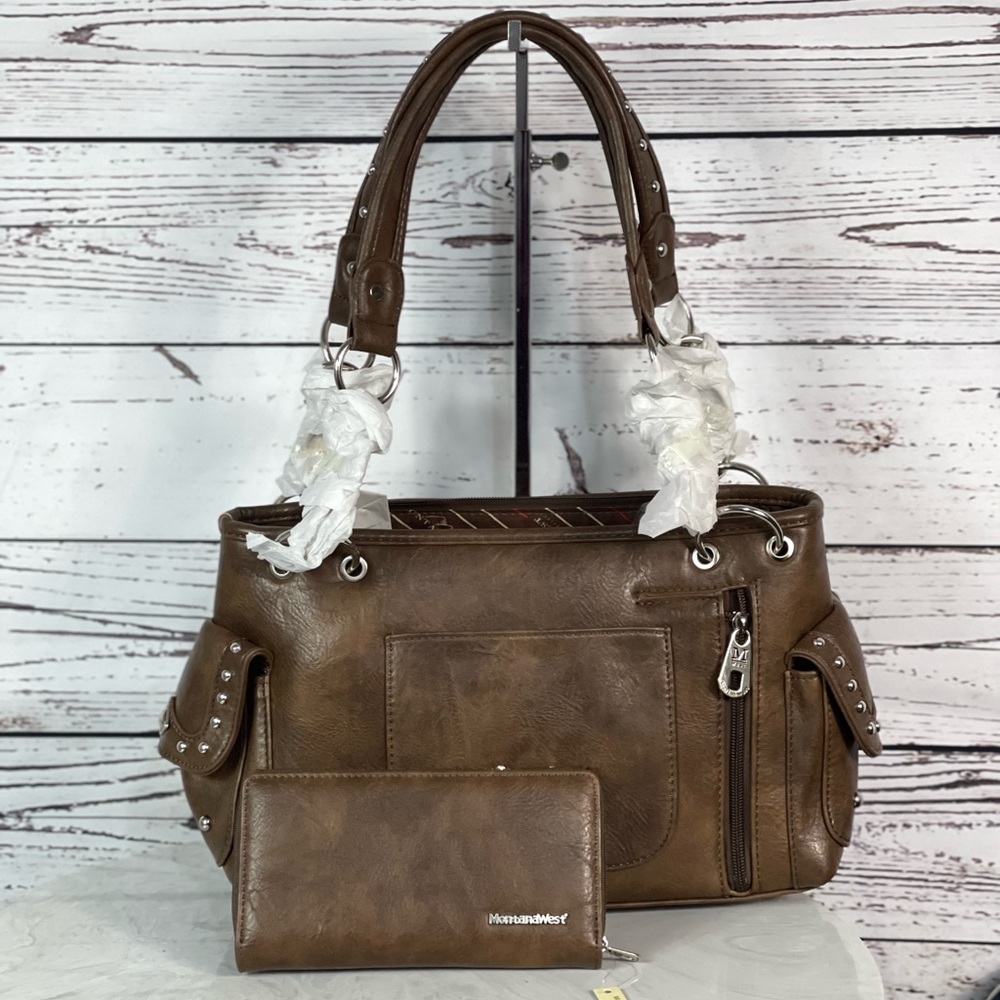 Montana West Cut-Out Collection Concealed Carry Carry Satchel + Wallet - Picture 9 of 10